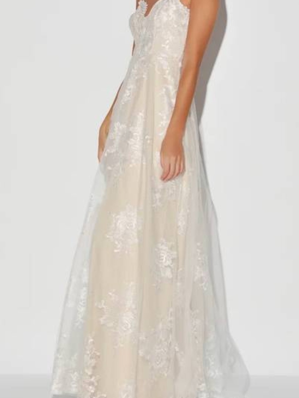 Lulu's Champagne Lace A-Line Wedding Dress